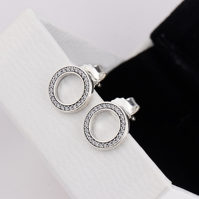 Sparkling Circle Stud Earrings 925 Sterling Silver Women Wedding Jewelry with Original Box for Pandora CZ diamond girlfriend gift Earring