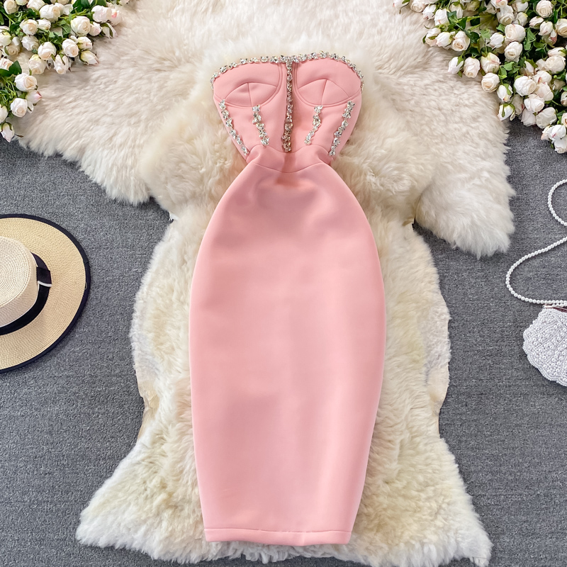 Parti Elbiseleri Kırmızı Kolsuz Straplez Bodycon Seksi Kadın Elbise Vestido De Festa Elmas Robe 2023