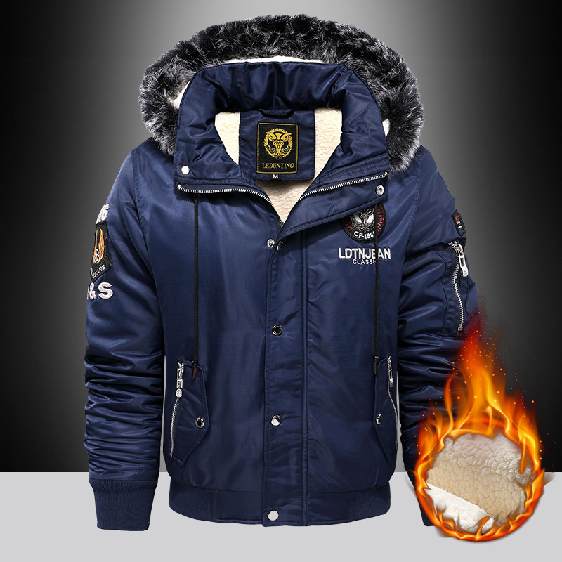 Herren Daunenparka Parka Herren Pelzkragen Kapuze Winter Baumwolle Dicke Warme Oberbekleidung Jacken Herren Lässiger Reißverschluss Winddichte Parkas Kleidung M4XL 220902