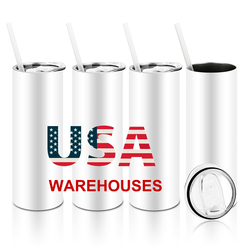 USA Warehouse 2 dni dostawy kubki sublimacyjne ze słomą proste 20 uncji Tublle ze stali nierdzewnej podwójne izolowane kubki butelki na wodę na urodziny