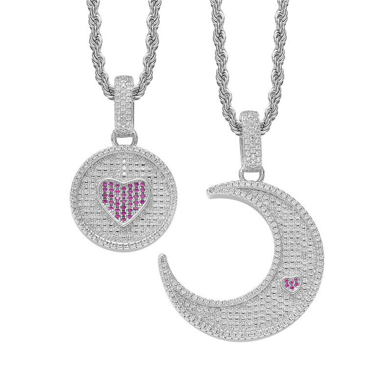 Collier Hip Hop soleil lune pour Couple, Micro ensemble en Zircon, bijoux de personnalité d'amour, cadeau 308S