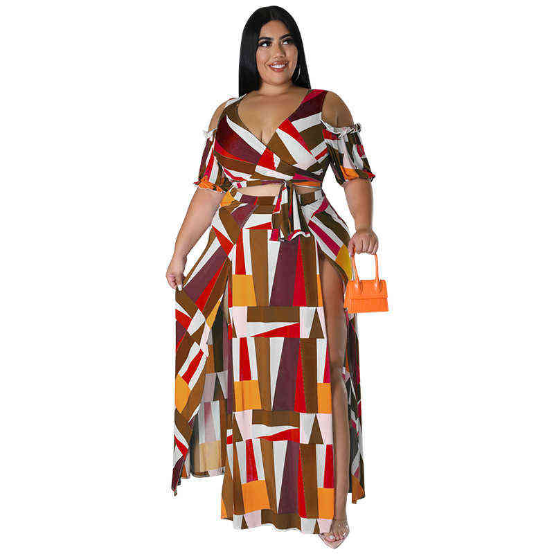 Tute taglie forti da donna Abbigliamento estivo Oversize Sexy Off spalla Outifts 2022 Crop Top Plus Size Gonna a due pezzi Set Dropshipping all'ingrosso L220905