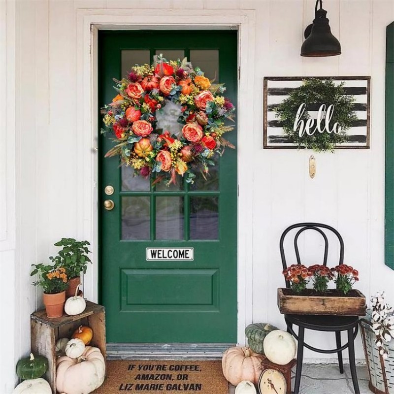 Decorazione feste Ghirlanda di peonie autunnali e zucca di girasole la porta d'ingresso Decorazioni la casa in fattoria Festeggiamenti il festival Decorazioni la ghirlanda del ringraziamento 220905