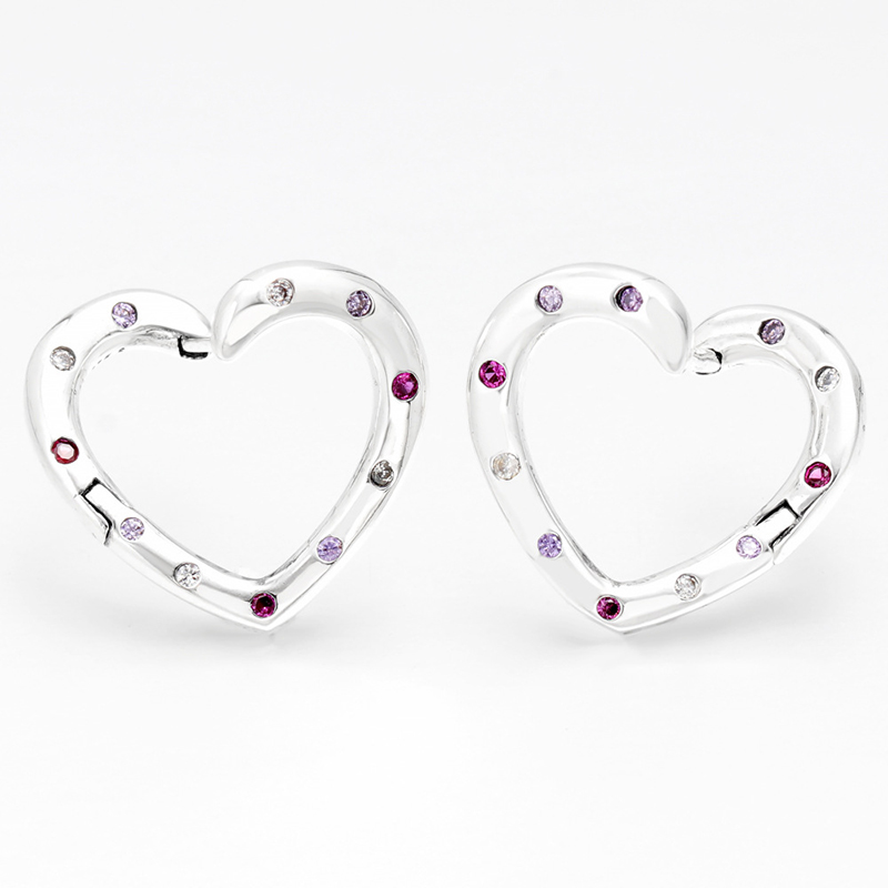 Colorful Love Hearts Hoop Earring 925 Sterling Silver Women Girls Wedding Jewelry For pandora Rose Gold girlfriend gift Stud Earrings with Original Box