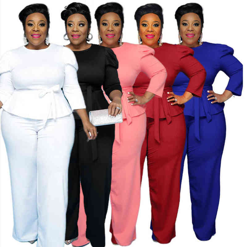 Women's Plus Size Tracksuits XL-5XL 2022 FARD PLUS SEGE WONINGENS CLATINGES LADIANS TOP و PANTS تناسب الإناث قطعتين من الملابس الجماعية L220905