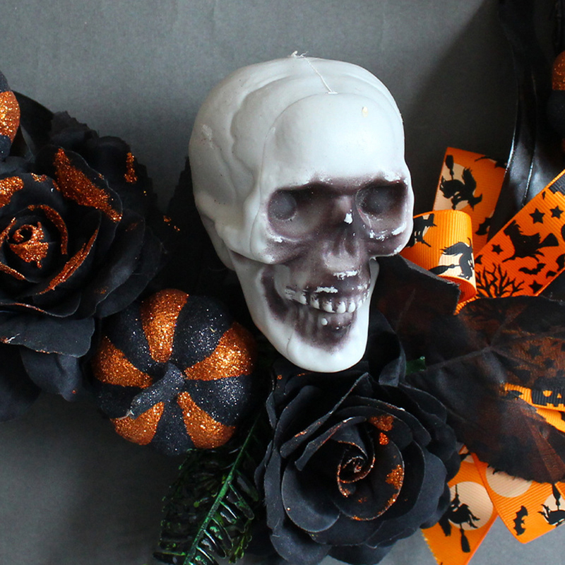 Faux Floral Greenery Halloween Череп тыква венок входная дверь висят праздничные украшения ужасов с привидениями атмосфера декоративная для стены дверь 220905