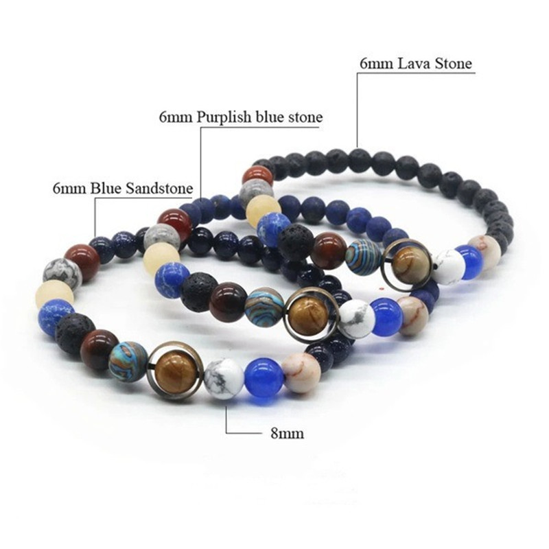 Braccialetti con perline di otto pianeti Fili di pietra naturale Universo Sistema solare Bracciali Yoga gioielli da donna da uomo