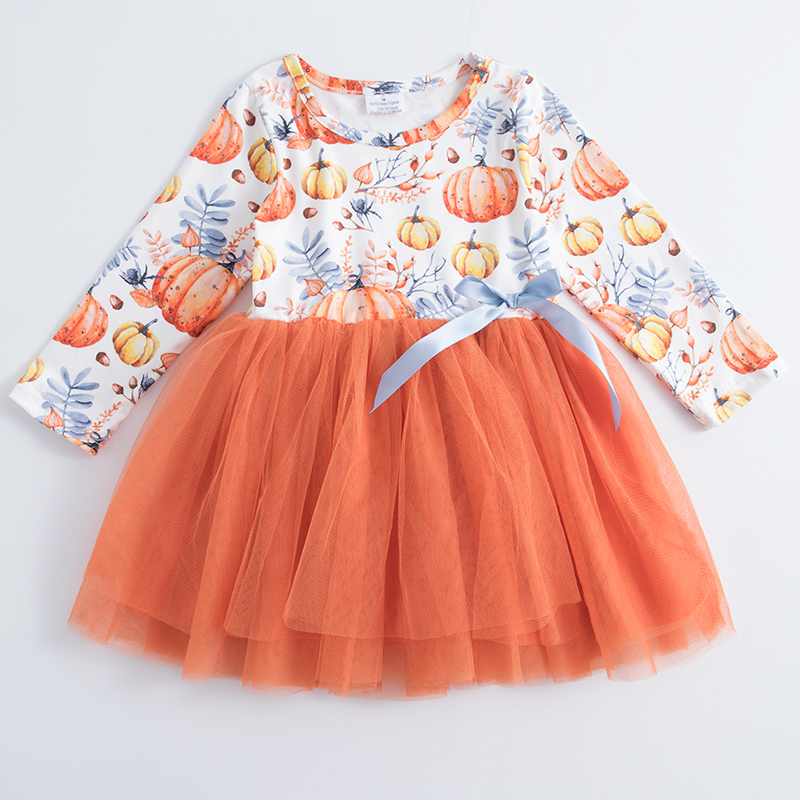 Vestidos de menina Girlymax Fall Halloween Ação de Graças Meninas Meninas Girassol Pumpkin Floral Tutu Twirl Dress Knee