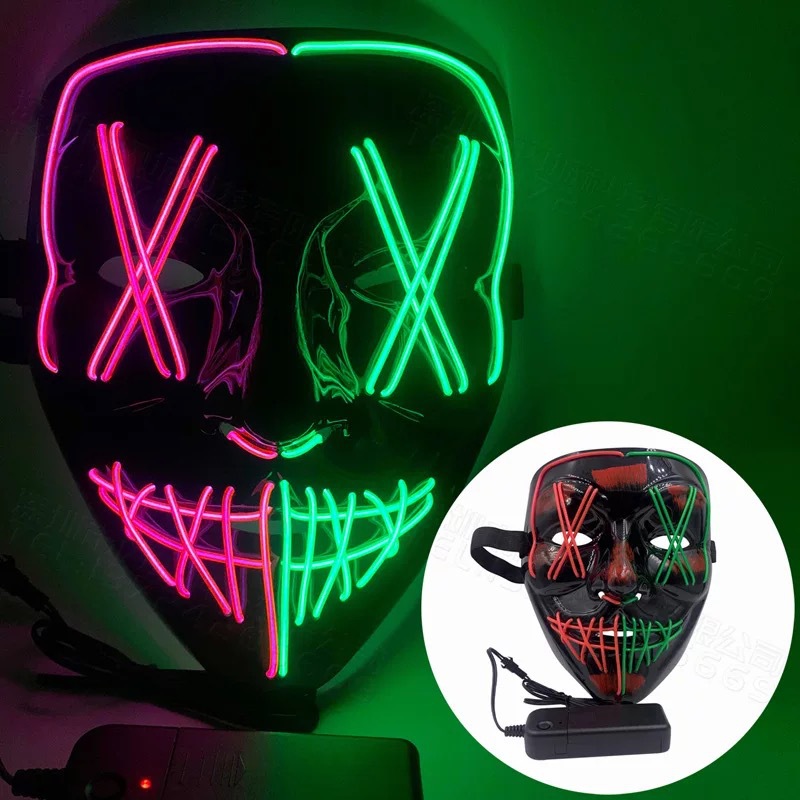 Halloween Neon Mask Necktie Glow In The Dark LED Masque Masquerade Party Masks Prop Birthday Wedding Party Costume Cosplay Decor