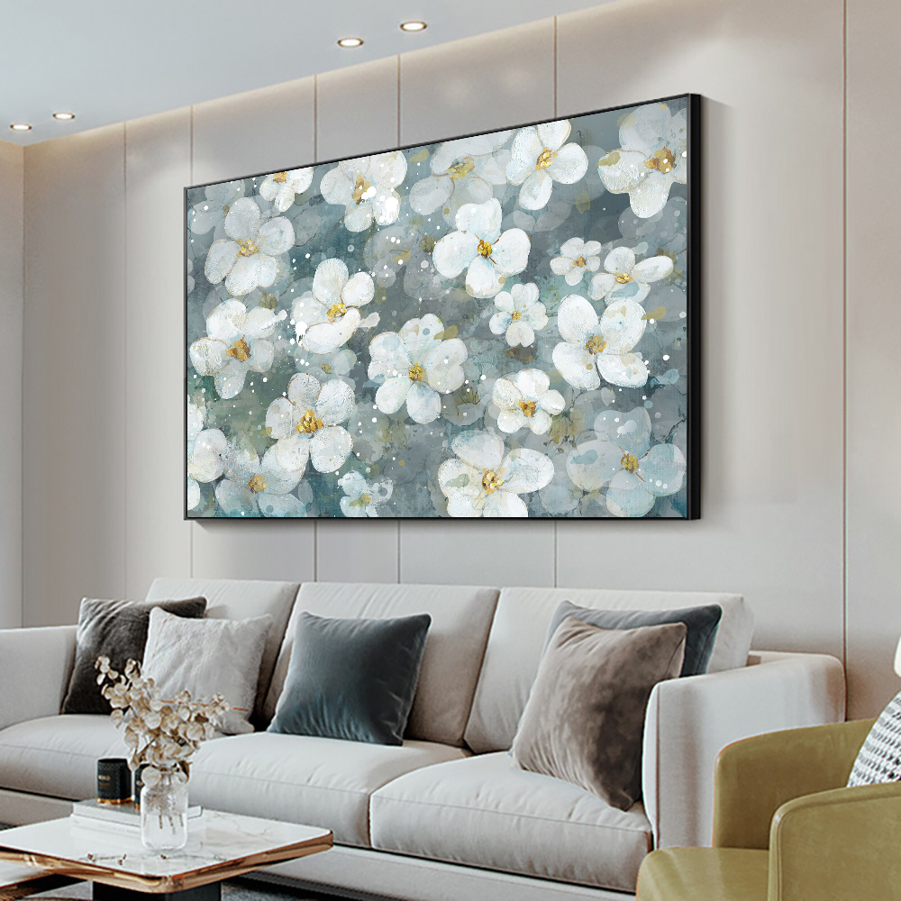Canvas målning abstrakt vita blommor olja moderna nordiska växt affischer och tryck väggkonst bild för vardagsrum heminredning