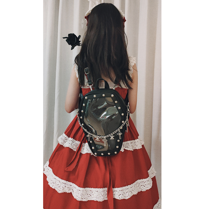 Abendtaschen Gothic Bat Punk Sargform Ita Frauen Klare Rucksäcke Dunkle Lolita Handtasche und Schulter Mädchen Cosplay Designer Einsatz 220905