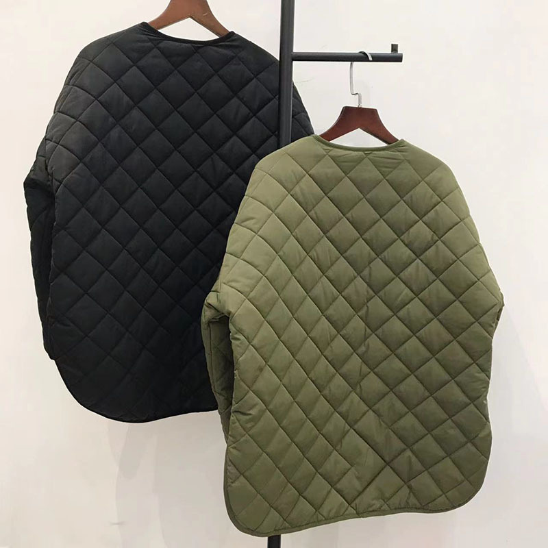 Dames naar beneden parkas dames rhombus plaid katoen overjas korte voorste en lange rug herfst en winter dames groen losse single -breasted warme jas 220902