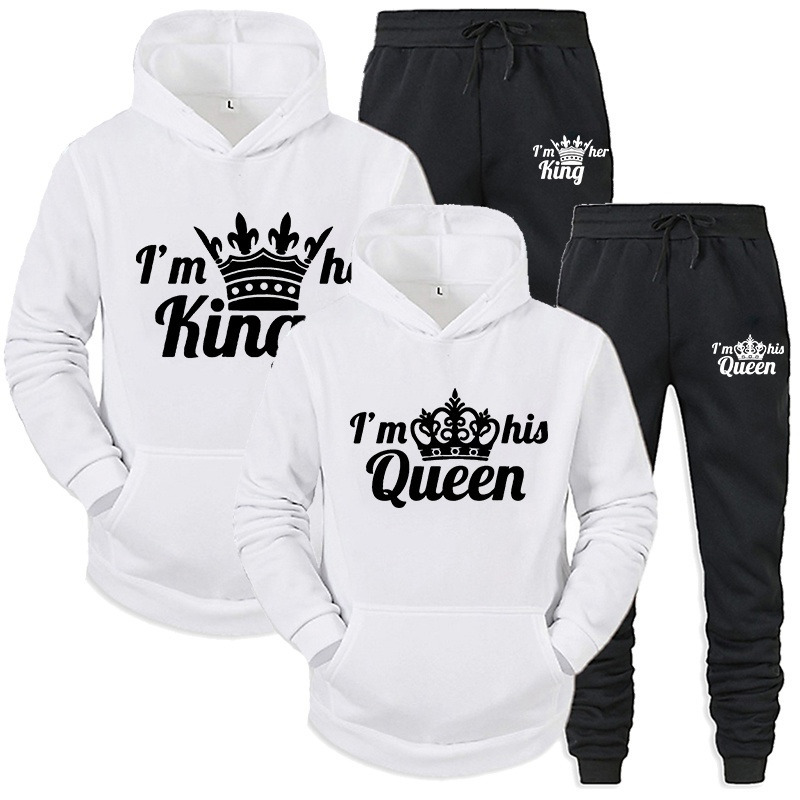 Mens Tracksuits Lover Tracksuit Hoodies Printing Queen King Par Sweatshirt Plus Size Hooded Clothies Hoodies Women Two Piece Set 220905