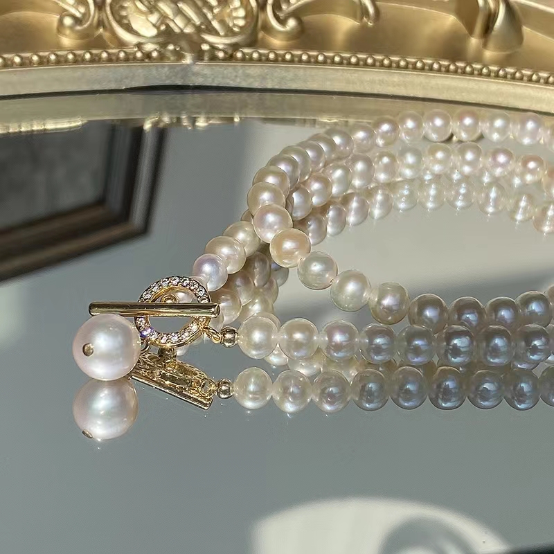 Natural Freshwater Pearl Pendell Halskette mit Zirkon ot Schnalle Perle Größe 8mm Licht Luxusstilegift für Frauen Juwelier Mode hat Persönlichkeit