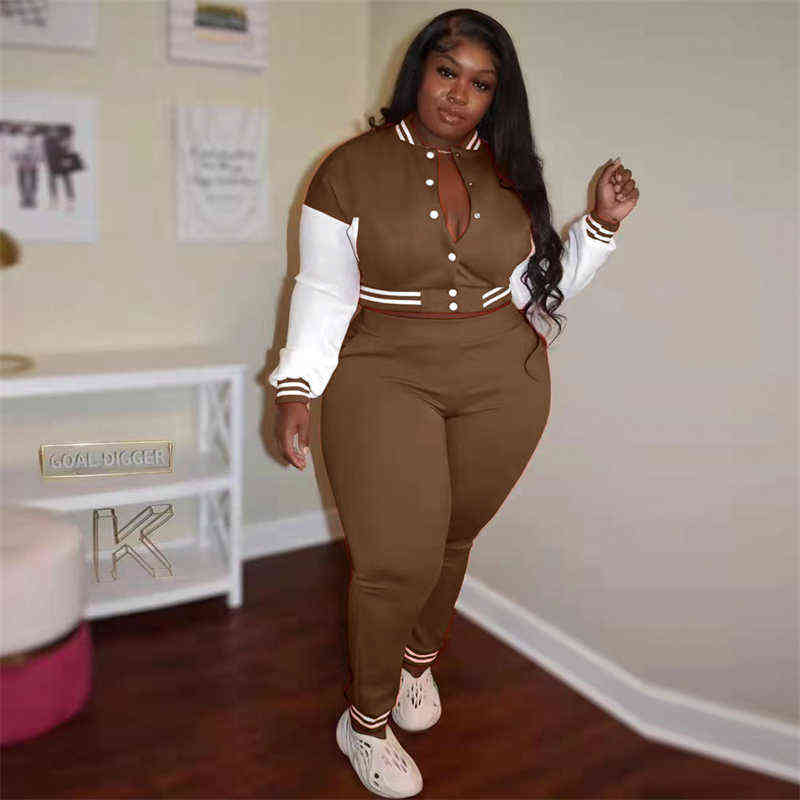 Women's Plus Size Tracksuits Plus Size Womens Tracksuit Ladies Jogger Set Long Sleeve Baseball Jacket And Pants Two Piece Outfits Sports Suit Wholesale Items L220905