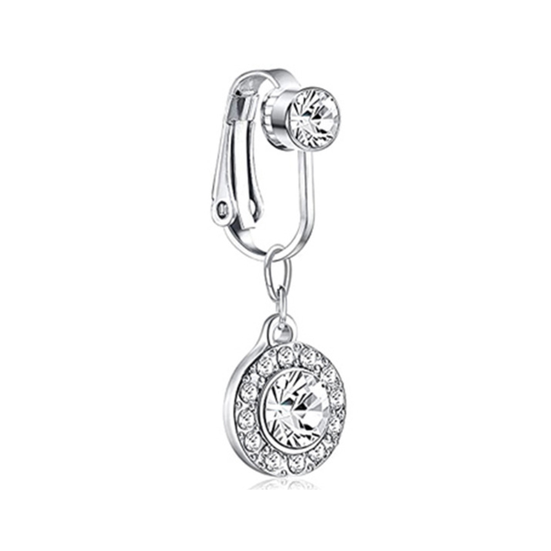 Zircon Non Piercing Body Belly Button Ring Clip On CZ Fake Dangle Navel Rings for Women and Girls