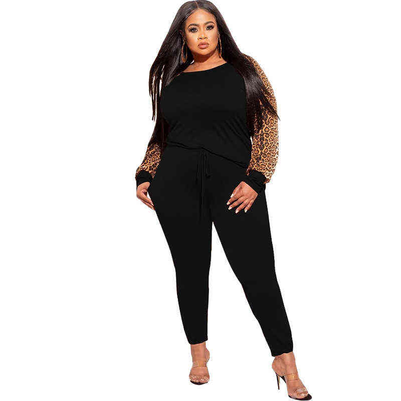 Survêtements de grande taille pour femmes 3XL 4XL 5XL Vente en gros Automne Plus Taille Ensembles Femmes Vêtements 2 Deux pièces Tenues Dames Léopard À Manches Longues Pantalon Fit Femme L220905