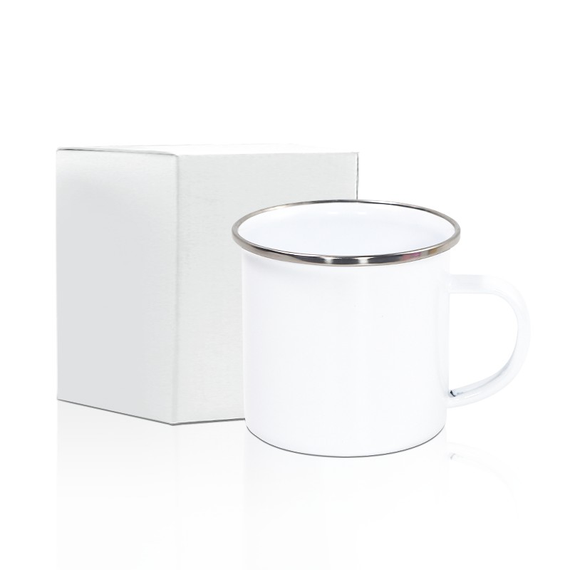 US Warehouse 8oz Sublimation White Enamel Mugs Thermal Transfer Blank Mug with Handle DIY Coffee Water Bottle B6