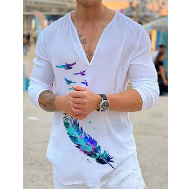 رجال القمصان رجال تي شيرت الأكمام الطويلة harajuku tees المطبوعة مثيرة V-neck فضفاضة tshirts الربيع الخريف أزياء الملابس توبس 220905