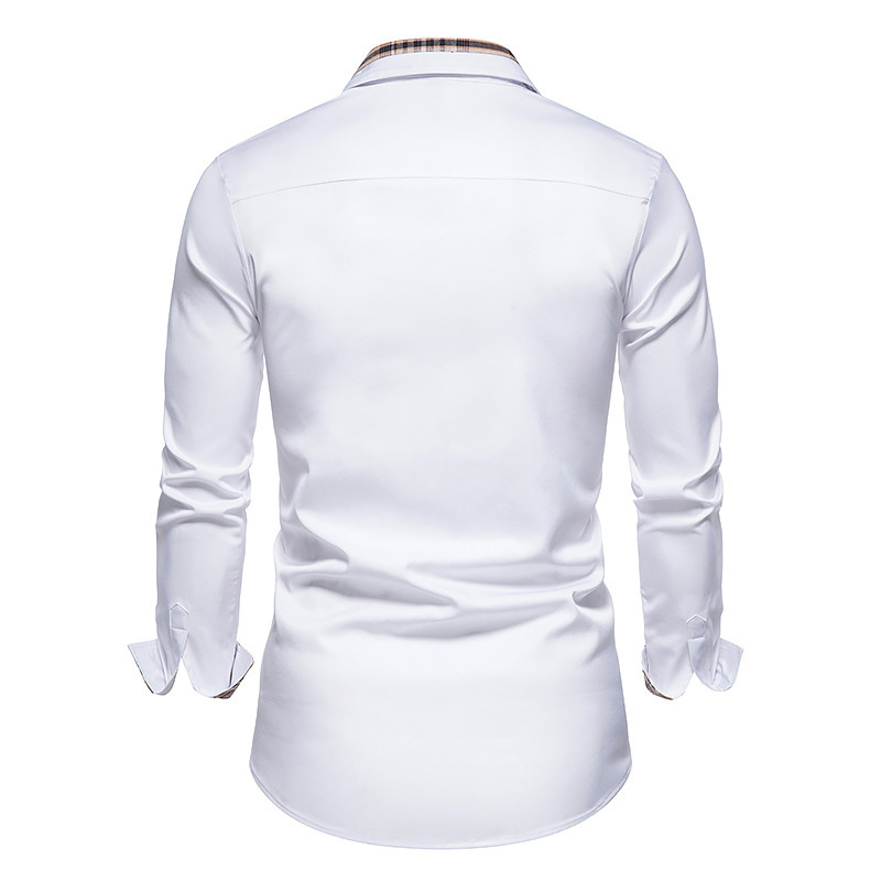 Camisas casuales para hombres PARKLEES Camisas formales de patchwork a cuadros de otoño para hombres Camisa blanca con botones de manga larga delgada Vestido de oficina de negocios Camisas 220905