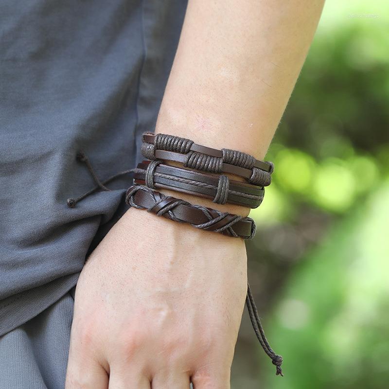 Charm-Armbänder, 10-teiliges Set, mehrschichtiges Vintage-Lederarmband, Punk-Stil, ein Set, Herren-Armreifen, Armbänder, männlicher Schmuck, Geschenk222q