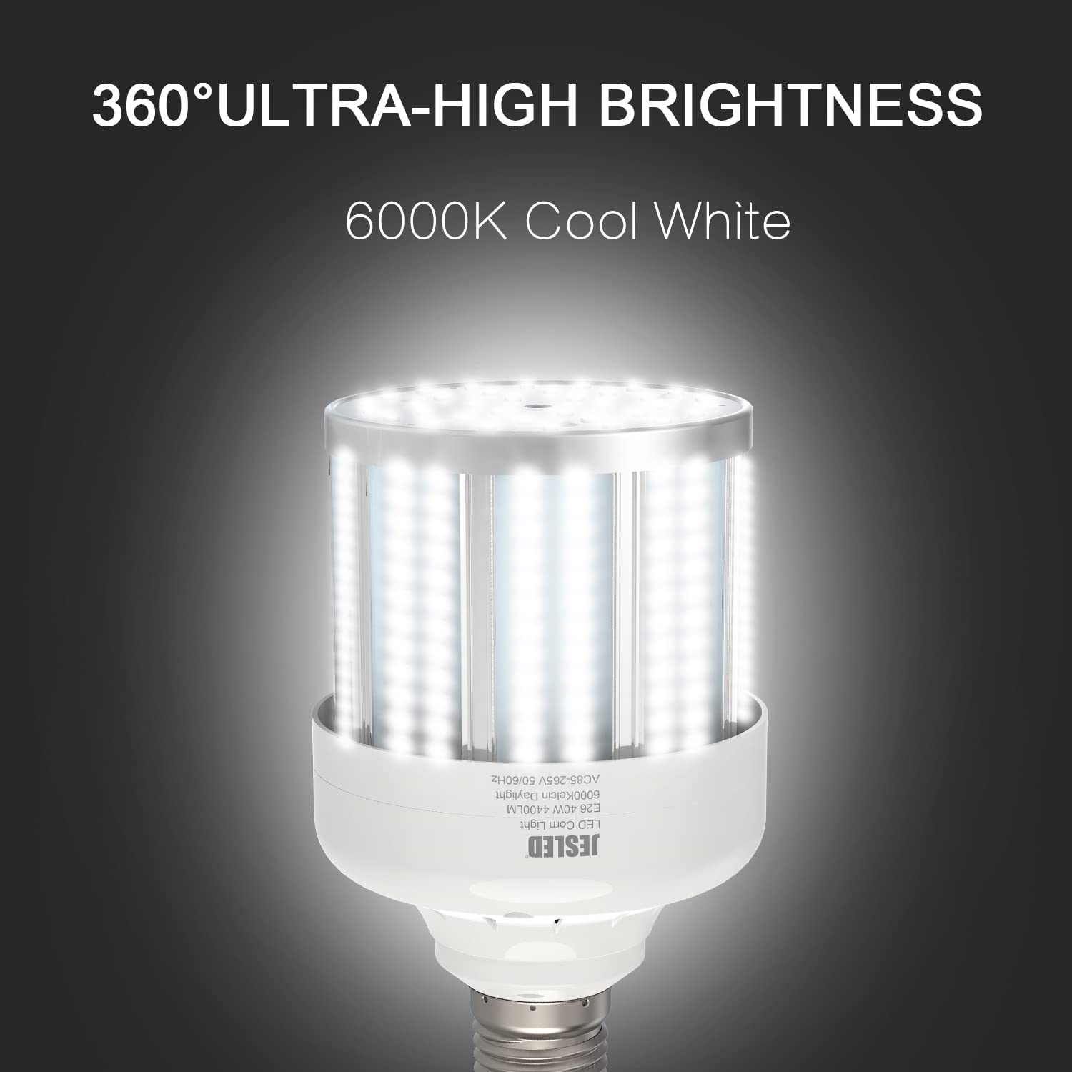 2022 NEW 280W Equivalent E26 LED Corn Bulb E26/E27 Medium Base 40W 4400 Lumens 6000K Large Area Cool Daylight White Indoor Outdoor Garage Warehouse Factory Porch