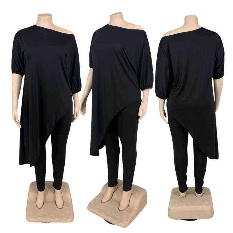 Survêtements de grande taille pour femmes, plus la taille des vêtements pour femmes L-5XL automne hauts à manches longues et leggings solides vêtements de détente décontracté deux pièces ensemble livraison directe en gros L220905