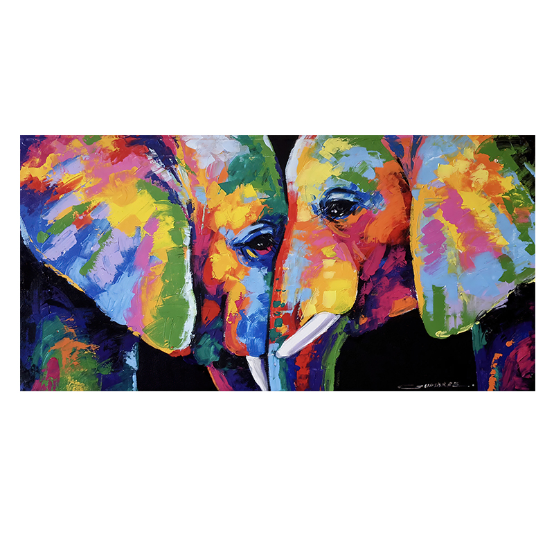 Canvas Painting Wall Art Posters And Prints Abstract Two Colorful Elephants Colorful Animal Wall Pictures For Living Room Decor