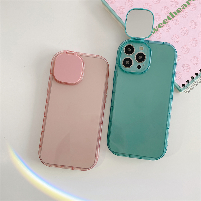 Transparent Phone Cases Wtih Ladies Camera Flip Makeup Mirror Bracket For iphone 14 Pro Max 13 12 11 Xs XR Cover Anti Drop