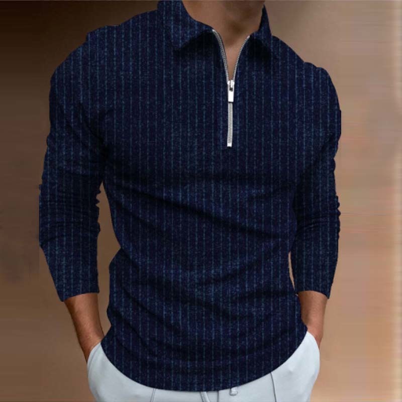 Polos pour hommes Hommes Polo à manches longues Fermeture à glissière Design Col rabattu Polos de couleur pure Vêtements pour hommes Streetwear Casual Mode Hommes Tops 220905