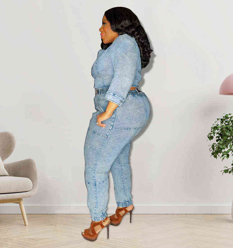 Women's Plus Size Tracksuits Plus Size Women Clothes Sexy Lean Shoulder Stitches Cutout Top Slim Pants Denim Style Evening Party Wholesale Dropshipping L220905