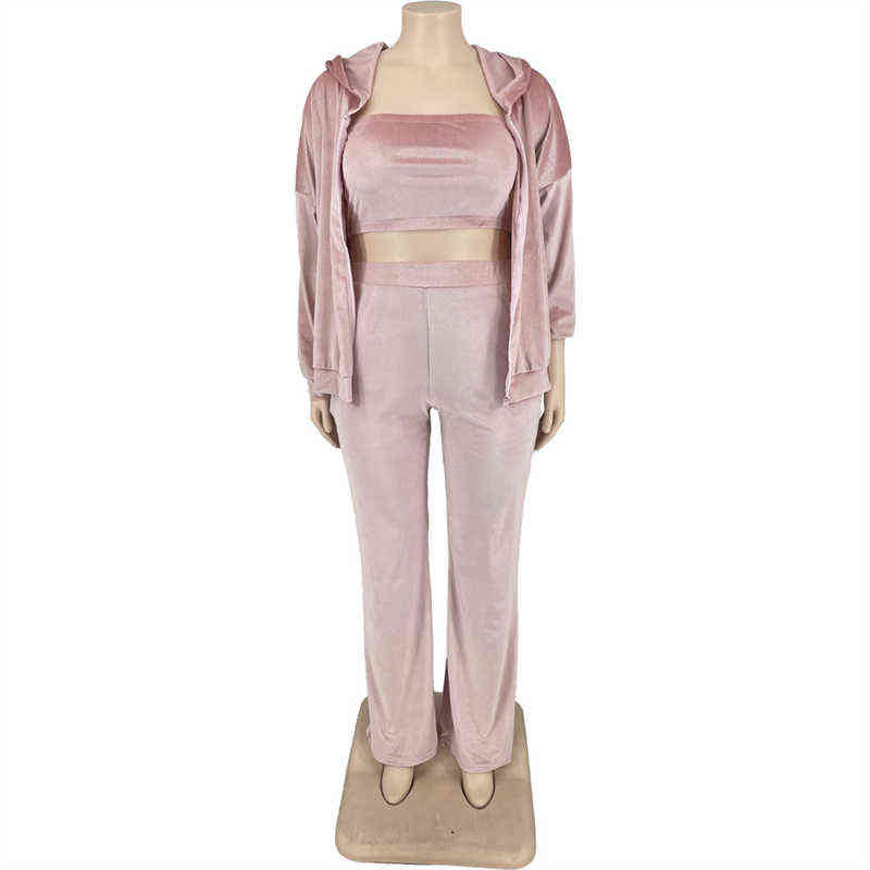 Women's Plus Size Tracksuits Plus Size Set Women Velour Tracksuit Sexy Vest And Long Sleeve Hooded Pants Sets Ladies Jogging Suits Dropshipping Wholesale L220905