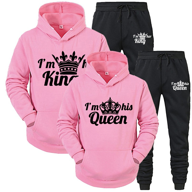 Mens Tracksuits Lover Tracksuit Hoodies Printing Queen King Par Sweatshirt Plus Size Hooded Clothies Hoodies Women Two Piece Set 220905