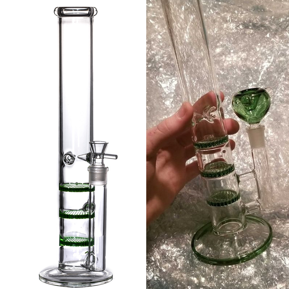 Hoge Rechte Buis Glazen Waterpijpen met Matrix Band Perc Ongeveer 15.8 Inch Bong Bubbler Waterpijp met Honingraat 18mm Joint Roken Shisha Accessoire