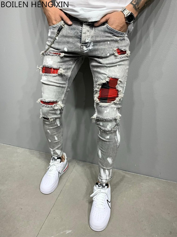 Męskie dżinsy 3 rodzaje stylu Ripped Chudy Slim Fit Blue Hip Hop Denim Spodni swobodne do joggingu Jean 220905