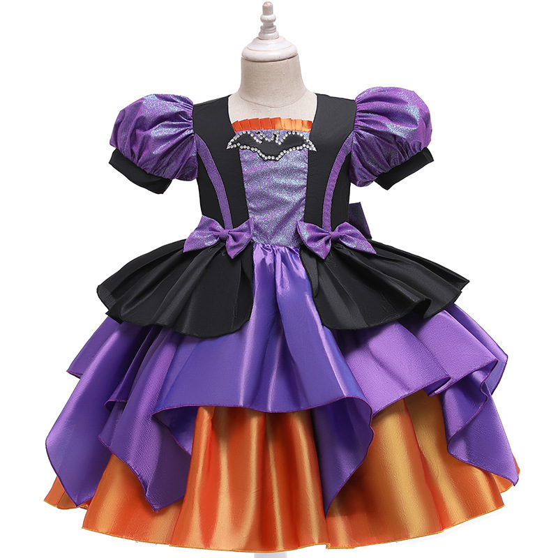 Special Occasions Halloween Bat Look Cosplay Dress for Girls Children Carnival Masquerade Party Witch Little Devil Child Clothing Set 220830