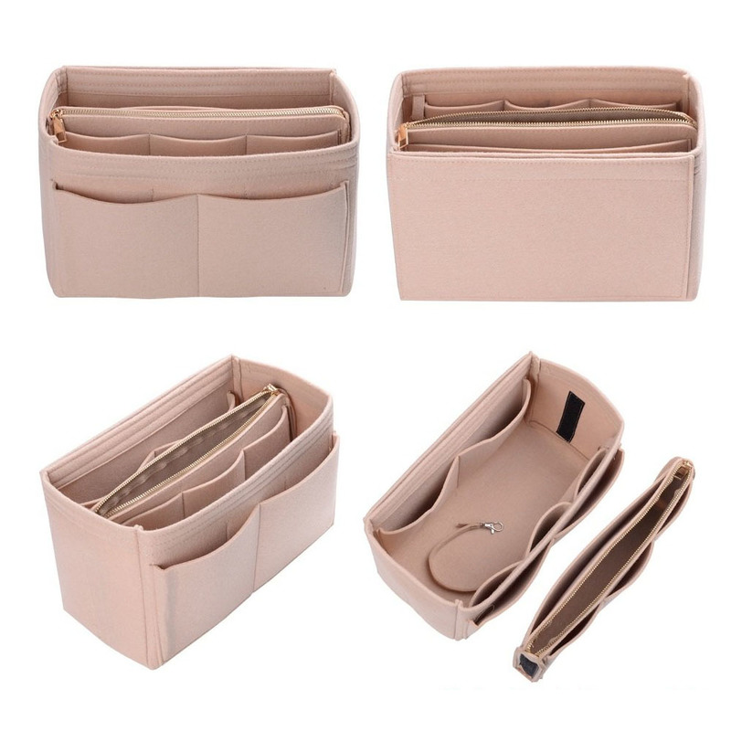 Cajas de bolsas cosméticas Insertar el organizador de maquillaje para fieltro de bolsos con la cremallera Viajamiento Inner Purse Fit Varios bolsos de marca 220905