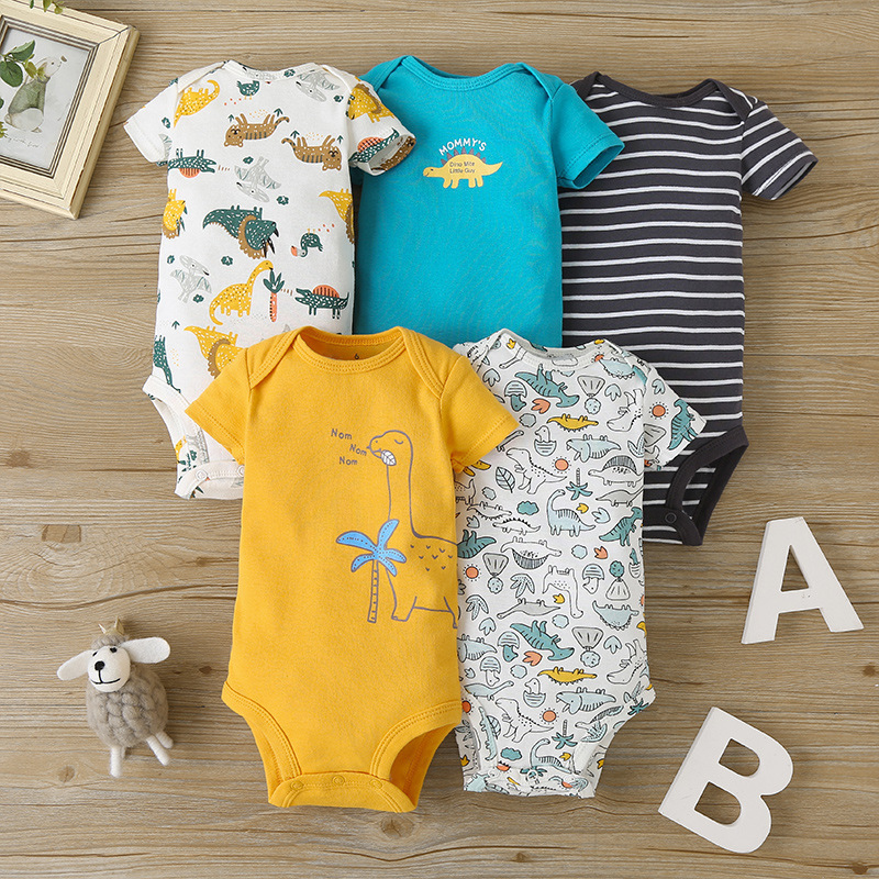 5 unids/lote de monos para bebés y niñas, 100% de algodón de manga corta, ropa para niños de 6 a 24 meses, mono con estampado brillante para bebés 220905