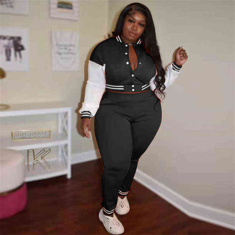 Women's Plus Size Tracksuits Plus Size Womens Tracksuit Ladies Jogger Set Long Sleeve Baseball Jacket And Pants Two Piece Outfits Sports Suit Wholesale Items L220905