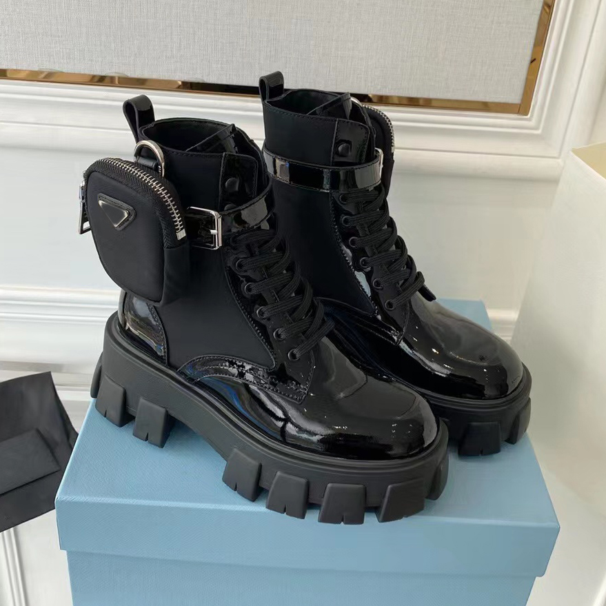 2022 Designerstövlar Märke Högkvalitativ Monolith Rois Boots Herr Damkängor Ankelstövlar Läder Nylon Avtagbar väska Stövlar Militärinspirerade stridsskor