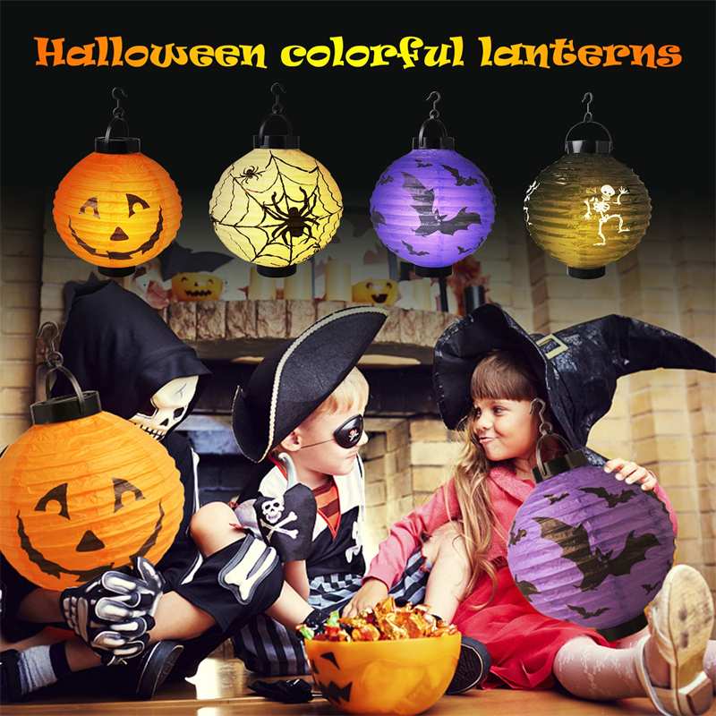 Decoração de festa 20cm Halloween Led Paper Lantern Spider Ghost Pumpkin Bat Holding Pingente Ornament Halloween Party Decoração ao ar livre 220905