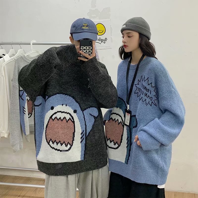 Maglioni da uomo ZAZOMDE Dolcevita Shark Maglione invernale Patchwor Harajuku Stile coreano Collo alto Oversize Dolcevita grigio 220919