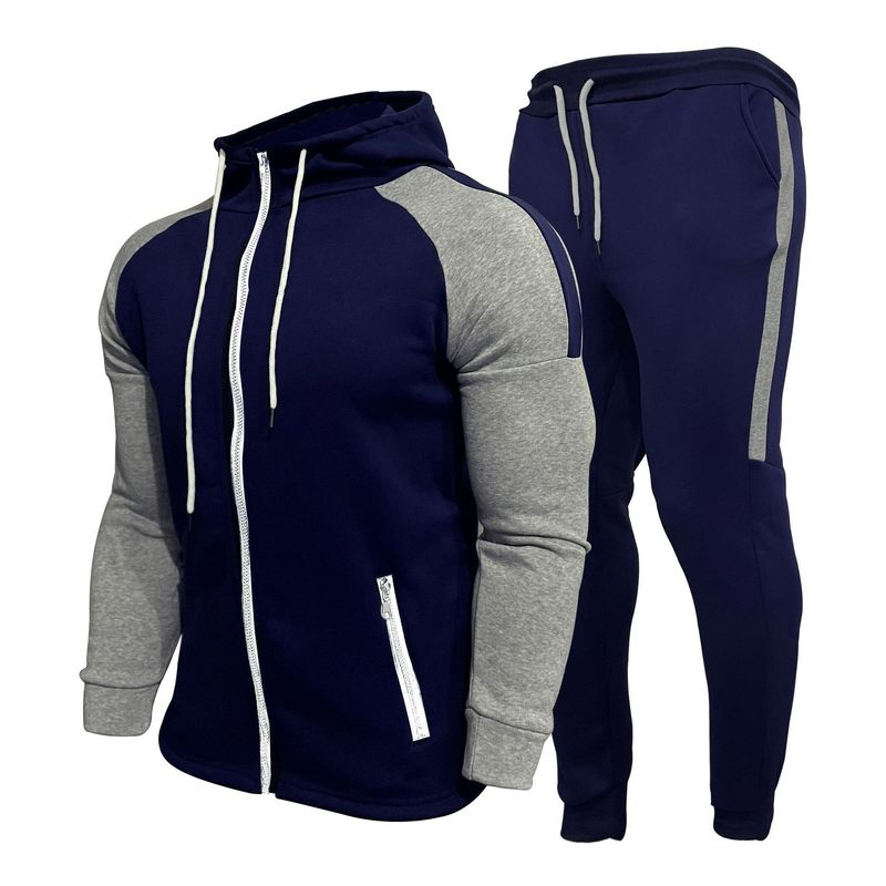 Chándales para hombre Conjuntos de 2 piezas Chándal para hombre Casual Patchwork Sudaderas con capucha Cremallera Traje deportivo Pantalones Moda Correr Músculo Fitness Hombres Set 220905