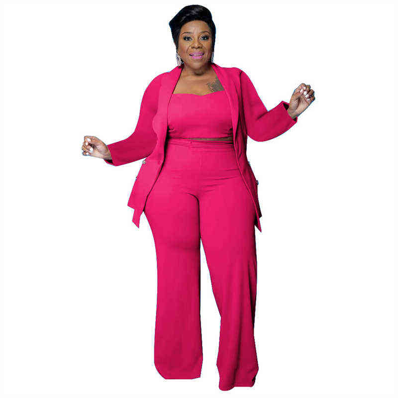 Dam Plus Size Träningsoveraller Plus Size Set Kvinnor Kläder 3-delade Outfits Väst och långärmade Jacka Byxor Set Dam Kontorskostym Dropshipping Partihandel L220905