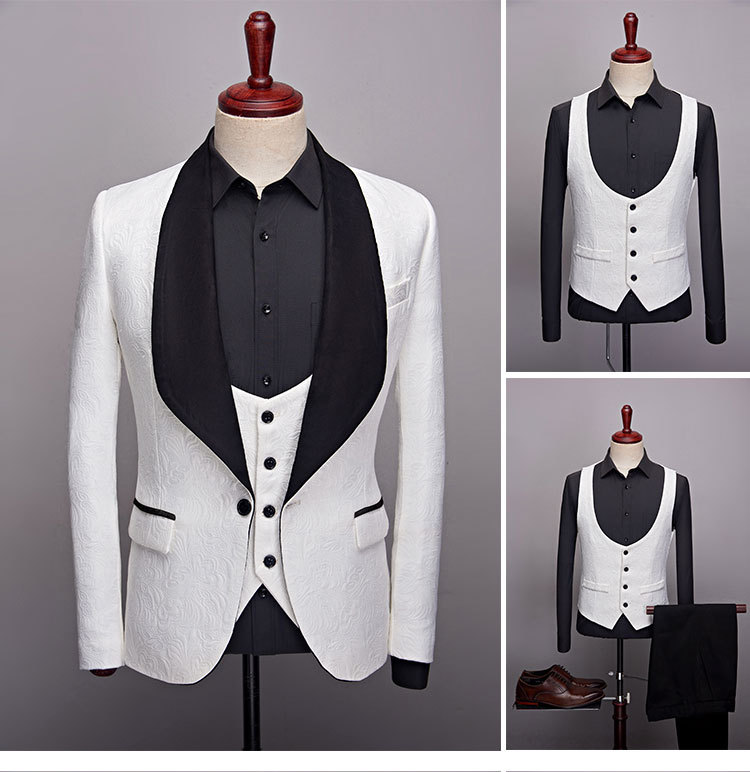 White And Black Blazer Man Wedding Tuxedos Suit 2022 Blazers Jacket Pants Vest Trousers Jacquard Waistcoat Slim Bussiness Men Prom Evening Boutique Suits