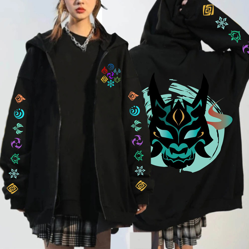 Sweats à capuche pour hommes Sweats Genshin Impact Kaedehara Kazuha Hu Tao Sweat à capuche zippé Unisexe Hip Hop Streetwear Dessin animé Genshin Xiao Mask Anime Zipper Hoodie Set 220905