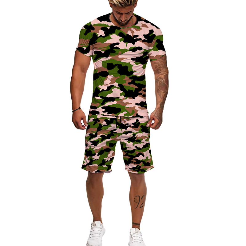 Men's Tracksuits Men Homem de caça legal Camuflagem de pesca shorts de tamanho grande/camiseta/terno 3D Imprimir camarada camuflagem ou camiseta ou traje esportivo de roupas esportivas