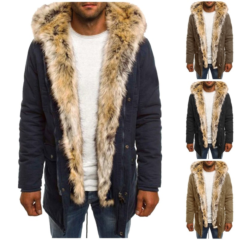 Herren-Daunenparka, warmer, verdickter Herrenmantel, Winter, winddicht, Kordelzug an der Taille, mit Fleece gefüttert, Kunstkapuze, Oberbekleidung, Jacke 220902