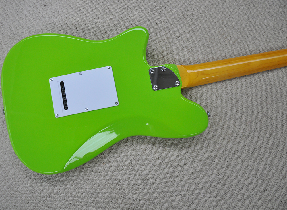 Guitarra eléctrica verde de 6 cuerdas con pastillas SSS, diapasón de arce amarillo, se puede personalizar a petición