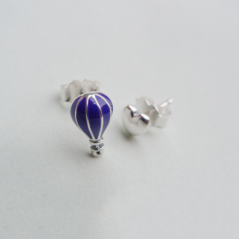 Cuori e mongolfiera blu Orecchino a bottone Gioielli in vero argento sterling da donna la festa nuziale con cofanetto originale orecchini regalo fidanzata pandora